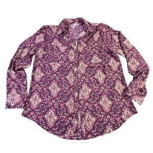Maurices Blouse Button Down Top Paisley Print‎ Long Sleeve Career L
